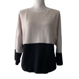 WHITE LABEL Colorblock knit sweater black cream boat neck color block